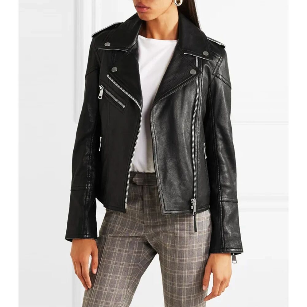 VICTORIA VICTORIA BECKHAM Leather Moto Jacket Black‎ Sz 6